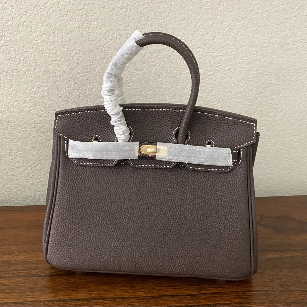 Dark Chocolate Expresso Leather 25 CM Satchel Bag Crossbody Purse